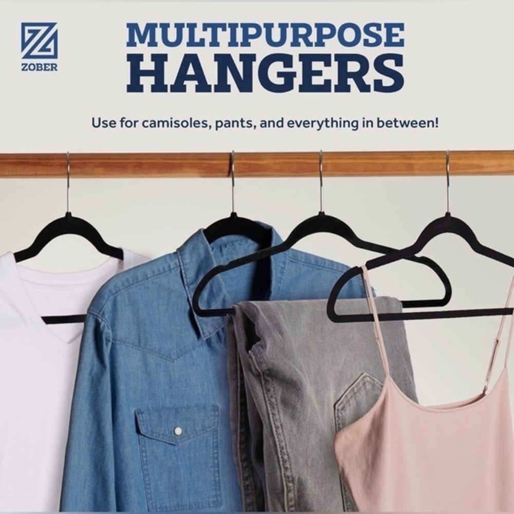Zober Black Velvet Non-Slip Clothes Hangers | Slim Space-Saving | Box of 50